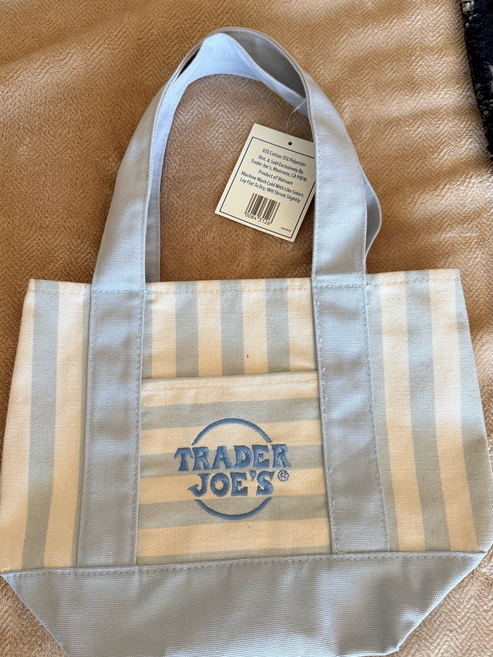 Light Blue & White Trader Joe’s Striped Tote Bag